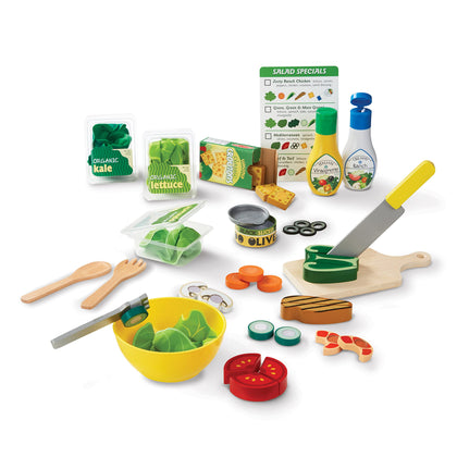 Melissa & Doug Slice and Toss Salad Play Set - 52 Wooden and Felt Pieces , Green - Pretend Food, Kitchen Accessories For Kids Ages 3+