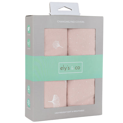 Elys & Co. Changing Pad Covers?Cradle Sheets 2-Pack - Combed, 100% Jersey Cotton for Baby Girl - Rosewater Pink, Pin Dots & Gingko Leaves