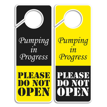 Do Not Disturb Sign - Pumping in Progress Do Not Open, Door Hanger 2 Pack, Double Sided, Ideal for Using in Any Places