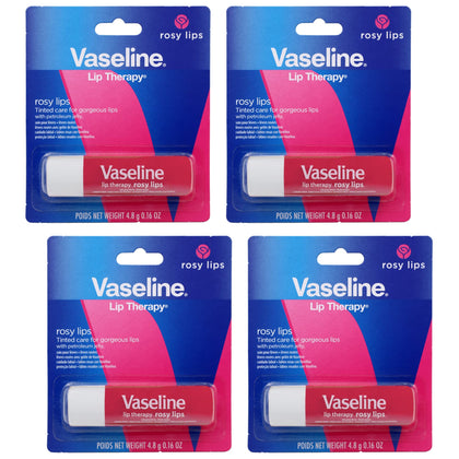 Vaseline Lip Therapy Care Rosy, Fast-Acting Nourishment, Ideal for Chapped, Dry, Cracked, or Damaged Lips, Lip Balm, 4-Pack, 0.16 Oz Each