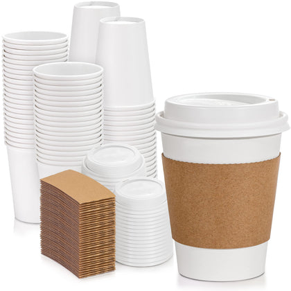 Fit Meal Prep 50 Pack 12 oz Coffee Cups with Lids and Kraft Sleeves, Premium Disposable Paper Coffee Cups, Durable Thickened To Go Hot Cups for Party, Hot Beverage, Chocolate, Tea, Cocoa