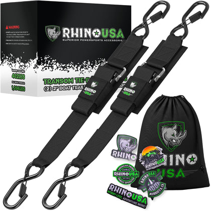 Rhino USA Retractable Transom Tie-Down Straps (2-Pack) - 1,800lb Guaranteed Max Break Strength, Heavy Duty 2