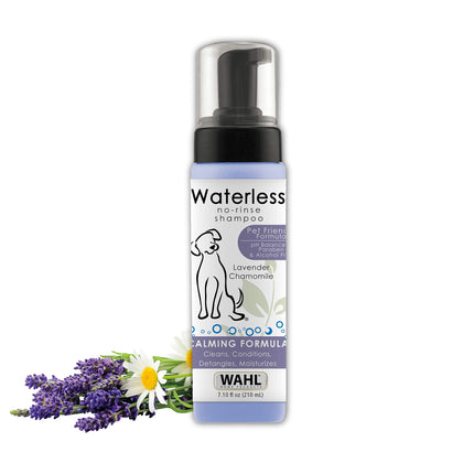 Wahl USA Pet Friendly Waterless No Rinse Shampoo for Animals - Lavender & Chamomile for Cleaning, Conditioning, Detangling, & Moisturizing Dogs & Horses - 7.1 Oz - Model 820014A