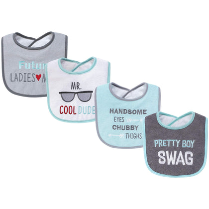 Hudson Baby Unisex Baby Cotton Terry Drooler Bibs with Fiber Filling, Pretty Boy Swag, One Size
