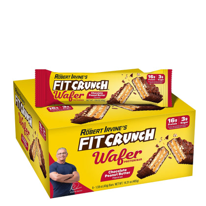 FITCRUNCH Wafer Protein Bars, Designed by Robert Irvine, 16g of Protein & 3g of Sugar (9 Bars, Chocolate Peanut Butter)