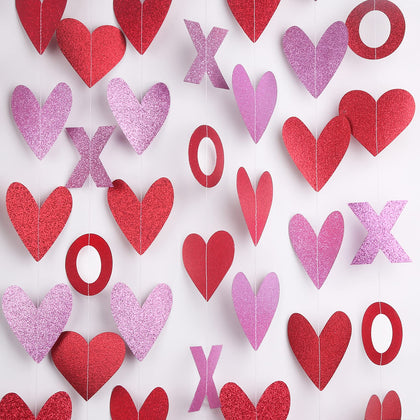 8 Pack Valentines Day Decor Heart Garland Banner Glitter Decorations for Home Mantel Classroom Party Anniversary Wedding Wall Decorations