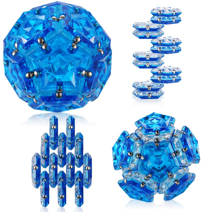 RoomyRoc Magnetic Fidget Sphere - Pentagons Magnets Balls - 12 Piece Set - Crystal Blue - Magnet Fidgets Toy - Creativity Beyond Imagination, Inspirational, Recreational, Desk Toys for Adults