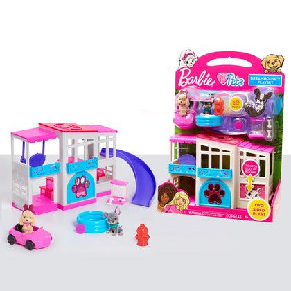 Barbie Pet Dreamhouse 2-Sided Playset, 10-pieces Include Pets and Accessories, Kids Toys for Ages 3 Up by Just Play