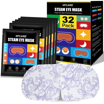 XPCARE 32 Pack Steam Eye Masks for Dry Eyes, SPA Warm Sleep Eye Mask, Disposable Heated Eye Mask for Dark Circles, Puffy Eyes, Relief Stress Eye Fatigue