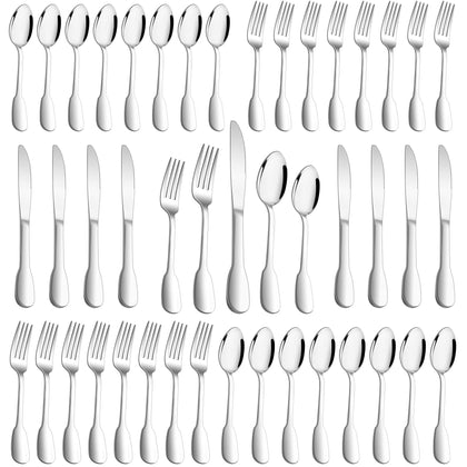 40-Piece Silverware Set for 8, E-far Stainless Steel Flatware Cutlery Set with Design Handle, Modern Metal Tableware Eating Utensils for Kitchen Restaurant Wedding, Mirror Polish & Dishwasher Safe