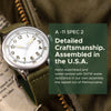 PRAESIDUS A-11 Spec 2 White Patina Canvas Men's 40 mm Military Ameriquartz Watch in White Dial and Green Canvas Strap
