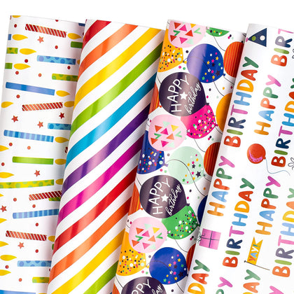 WRAPAHOLIC Birthday Wrapping Paper Sheet - 12 Sheets Folded Flat with 12 Gift Tags for Party, Baby Shower - 19.7 Inch X 27.5 Inch Per Sheet