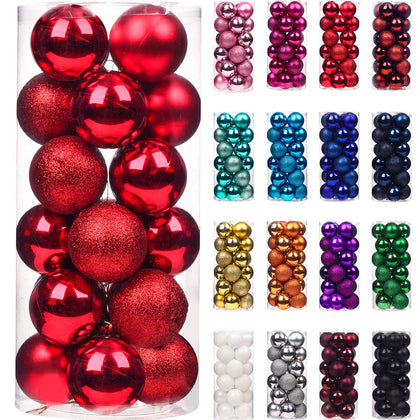 Emopeak 24Pcs Christmas Balls Ornaments for Xmas Christmas Tree - Shatterproof Christmas Tree Decorations Large Hanging Ball for Holiday Wedding Party Decoration (Red, 1.2