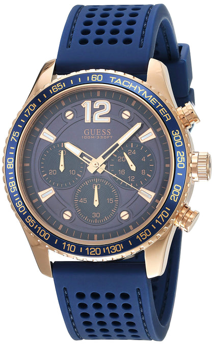 GUESS Men's Quartz Analog Watch with Silicone Strap W0971G3, Blue, 44MM, Strip