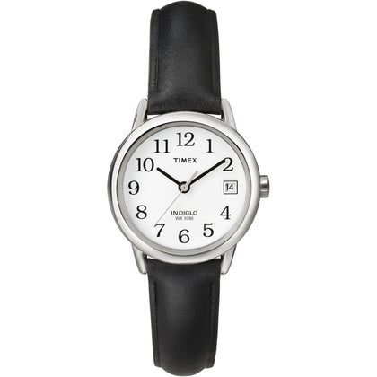 Timex Women's Easy Reader 25mm Watch - Silver-Tone Case White Dial with Black Leather Strap