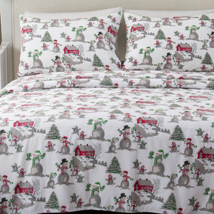Great Bay Home Bed Linen Set, 4 Piece, Turkish Cotton Queen Holiday Flannel Sheet Set, Deep Pocket Fitted Sheet, Christmas Sheets, Warm Bed Sheets, Anti-Pill Flannel Sheets, Winter Wonderland