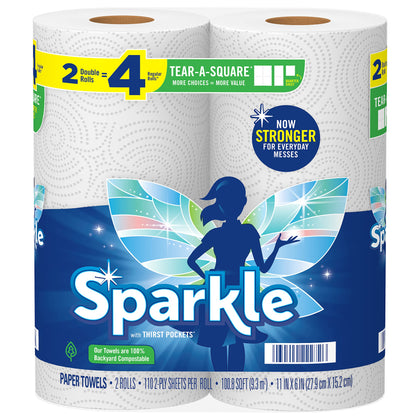 Sparkle® Tear-A-Square® Paper Towels, 2 Double Rolls = 4 Regular Rolls, 2 Count (Pack of 1)