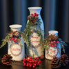 Wortour Artificial Christmas Vase 3-Piece Set Flocked with Mixed Xmas Decorations Ceramic White Bottles (White)