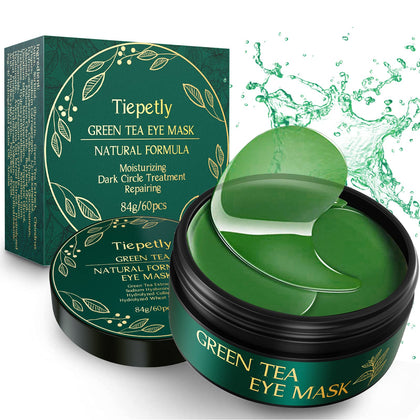 Tiepetly Under Eye Masks, Collagen Eye Mask, Green Tea Eye Patches for Puffy Eyes 60 pcs, Under Eye Patches for Dark Circles and Puffiness, Hydrating Eye Mask Skincare, Eye Gel Pads for Eye