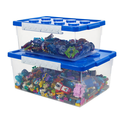 Bins & Things Toy Organizers and Storage Set of 2 large & small stackable storage bins - Clear toy storage bin- Lego organizers and storage for Barbie Dolls, Hot Wheel toy bins for kids organizer