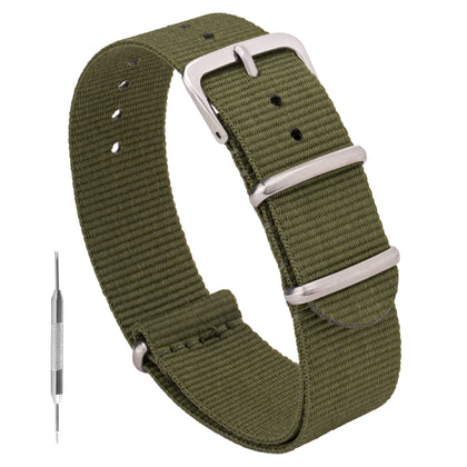 Benchmark Basics Nylon Watch Band - Waterproof Ballistic Nylon One-Piece Military Watch Straps for Men & Women - Choice of Color & Width - 18mm, 20mm, 22mm or 24mm (20mm, Army Green)