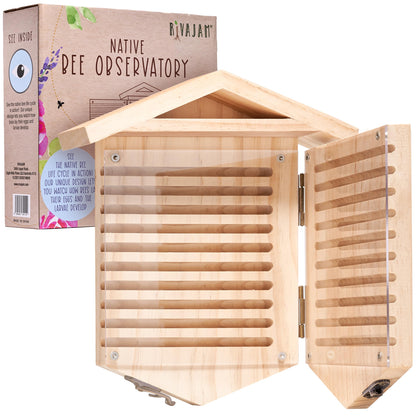 Rivajam Native Bee Habitat Observatory - Bug Habitat Toys for Kids 3-5 - Kids Nature Kit Bug Hotel - Bee House for Pollinator Bees - Mason Bee Houses for Pollinating Bees