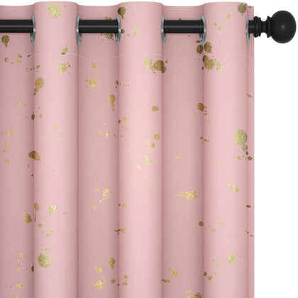 Deconovo Black Out Curtains for Living Room 2 Panels Set, Thermal Curtains for Bedroom Aesthetic, Light Block Curtains, Grommet Patterned Drapes with Foil Dots (52W X 95L Inch, Coral Pink)