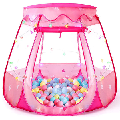 Pop Up Princess Tent with Colorful Star Lights for 1 2 3 Year Old Birthday Gift, 12-18 Months Baby Girl Toys, Foldable Ball Pit with Carrying Bag, Indoor&Outdoor Play Tent for Kids