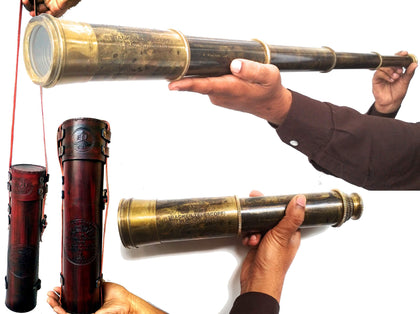 Rare Brass Telescope East India Company 1818 Tracker Spyglass Scope Replica Antique 32 inch Large Vintage Souvenir with Handstitched Leather Case