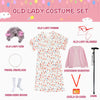 FAYBOX 9 pcs Old Lady Costume for Kids,100 Days of School Costume Old Lady Wig for Girls,Halloween Granny Grandma Dress Up