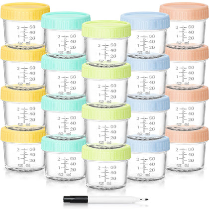 20 Pack Glass Baby Food Storage Containers - DRKIO 4 Oz Baby Food Jars with Lids Baby Food Maker Microwave Dishwasher Freezer Safe 100% Leak-Proof BPA Free