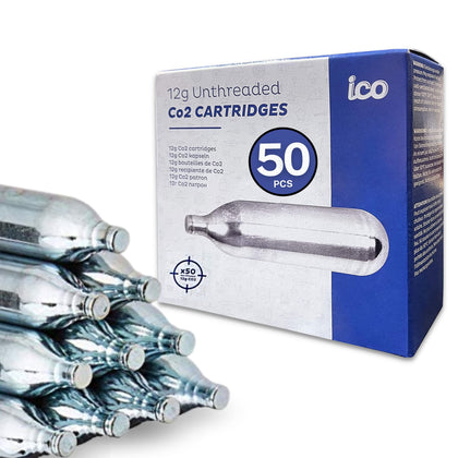 ICO 50pcs 12 Gram Co2 Cartridges Non-Threaded, CO2 cartridges BB Gun, CO2 BB Pistol, CO2 Airsoft Pistol, and CO2 Paintball Markers