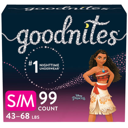 Goodnites Girls' Nighttime Bedwetting Underwear, Size S/M (43-68 lbs), 44 Ct (2 Packs of 22), Packaging May Vary