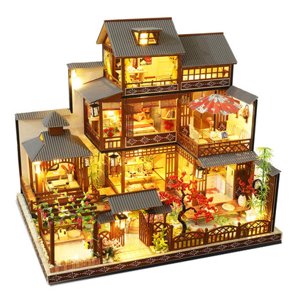 Spilay DIY Dollhouse Miniature with Wooden Furniture,DIY Dollhouse Kit Big Japanese Courtyard Model with LED & Music Box,1:24 Scale Creative Room Gift Idea for Adult Friend Lover (Yaquan Courtyard)