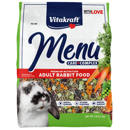 Vitakraft Menu Premium Rabbit Food - Alfalfa Pellets Blend - Vitamin and Mineral Fortified, Carrots,Greens,Grains,Fruits, 5 Lb