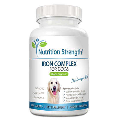 Nutrition Strength Iron for Dogs with Anemia to Support Blood Health, Blood Cell Formation & Oxygen Supply, Iron Supplement for Anemic Dogs + Vitamin C, Folate, Vitamin B12, 120 Chewable Tablets