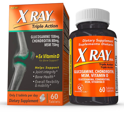 X Ray Dol Triple Action Joint Health Supplement, with 5X Vitamin D, Glucosamine 1500mg, Chondroitin 800mg, MSM 750mg, Supports Healthy Joints, Bones & Cartilage - 60 Count