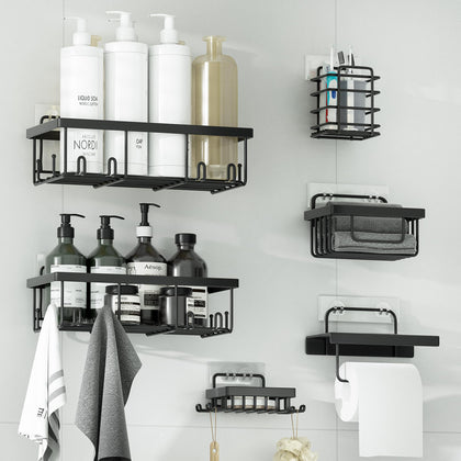 Veluckin Shower Caddy 6 Pack,Shower Shelves,No Drilling,Large Capacity,Adhesive Shower Organizer for Bathroom Storage&Kitchen(Black)