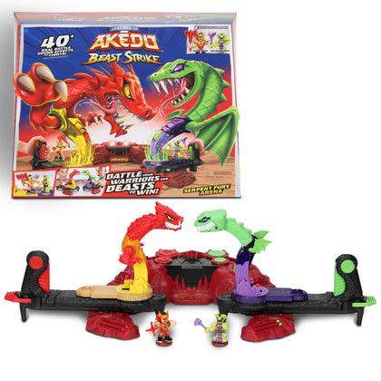 Legends of Akedo Beast Strike Serpent Fury Arena. Battle Your Warriors and Your Beasts to Win! with 40+ Real Sound Effects and Lights and 2 Exclusive Warriors.
