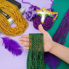 SHAOQINLIN Mardi Gras Beads, 24Pcs Mardi Gras Beads Necklaces 33'' 7 mm Metallic Gold Green Purple Bead Necklaces Mardi Gras Decorations for Mardi Gras, Christmas, Party Favors