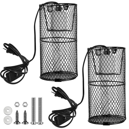 VIHOSE 2 Pcs Reptile Heat Lamp Guard with 150W Ceramic Heat Emitter Basking Anti Scald Heating Lamp Holder Mesh Cage Reptile Protection Lampshades for Reptile Lizard Snake Chick, Bulb Not Included