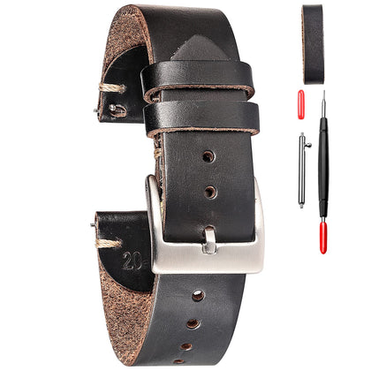 Horween Leather Watch Bands for Men, 18mm Watch Strap Quick Release Vintage Watch Wrap with Heavy Duty Dust Buckle