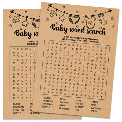 Baby Shower Game, Baby Word Search Game Cards, Baby Shower Party Games Supplies & Activities, Party Activities Ideas Supplies, Baby Shower Ideas, 30 Game Cards Included, Kraft