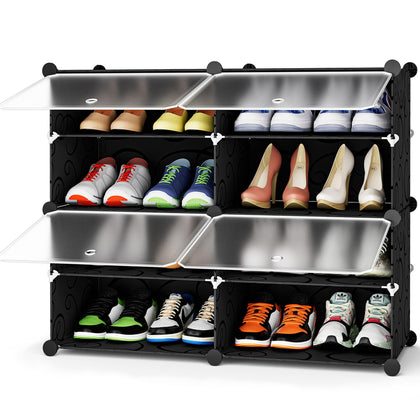 HOMIDEC Shoe Rack, 4 Tier Shoe Storage Cabinet 16 Pair Plastic Shoe Shelves Organizer for Closet Hallway Bedroom Entryway Black