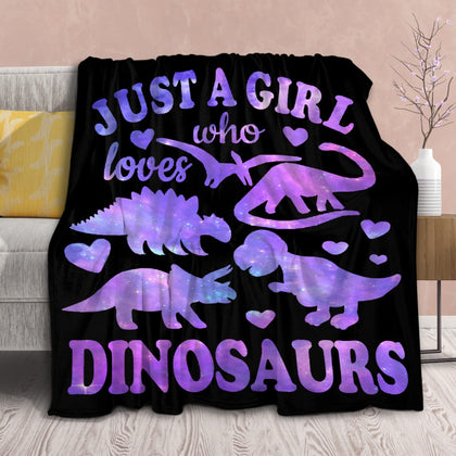 Dinosaur Blanket Gift for Women Kid Plush Just A Girl Who Loves Dinosaurs Soft Throw Dino Comfy Sheet Jurassic Animal Lovers Fans Gifts Lightweight Flannel Blankets for Couch Chair-40x50 Inches