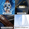 OLEVS Mens Leather Watch Brown Leather Watch for Men with Day Date Waterproof Analog Quartz Dress Men's Watch Classic Large Big Face Men's Wrist Watches Blue Gold Dail
