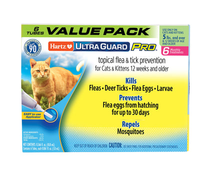 Hartz UltraGuard Pro Topical Flea & Tick Prevention for Cats & Kittens, Over 5 lbs 6 Monthly Treatments