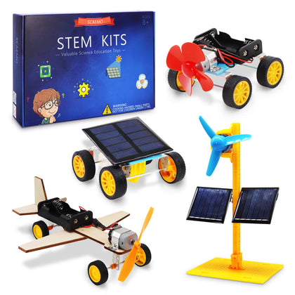 STEM 4 Set Solar Motor Kit,Electric Science Experiment Projects,Educational Building Electronic Car Kit for Kids,DIY STEM Toys for Boys and Girls