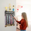 AGATHOS HOME Medal Hanger Display with Trophy Shelf - Metal Awards Rack for Walls Holds 64+ Sports Medals- Our Never Give Up 16.5