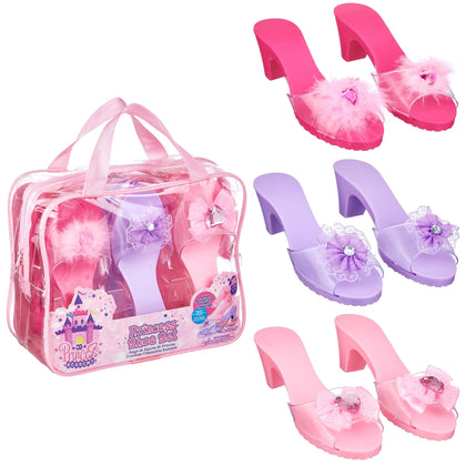 Expressions 3-Pack Princess Shoe Set - Dress Up Royalty Kids Heels Slip On Shoes - Pastel Colored Pretend Play - Fits Toddler Size 7-10